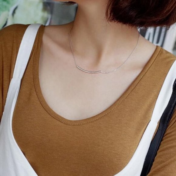 NEW 925 Sterling Silver Simple Bar Necklace - Picture 3 of 8